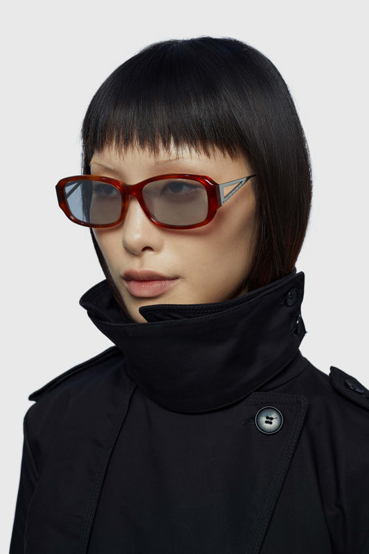 THE SET SQUARE 02 SUNGLASSES - Havana - Tinted Blue